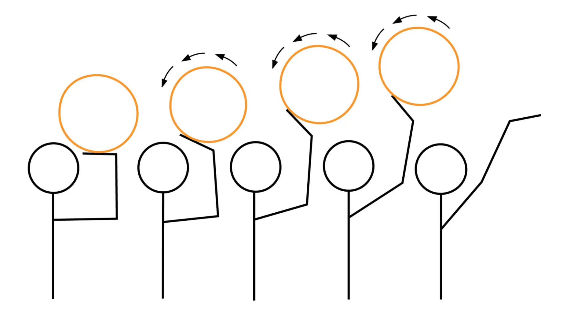 A line drawing of people holding up circular objects.